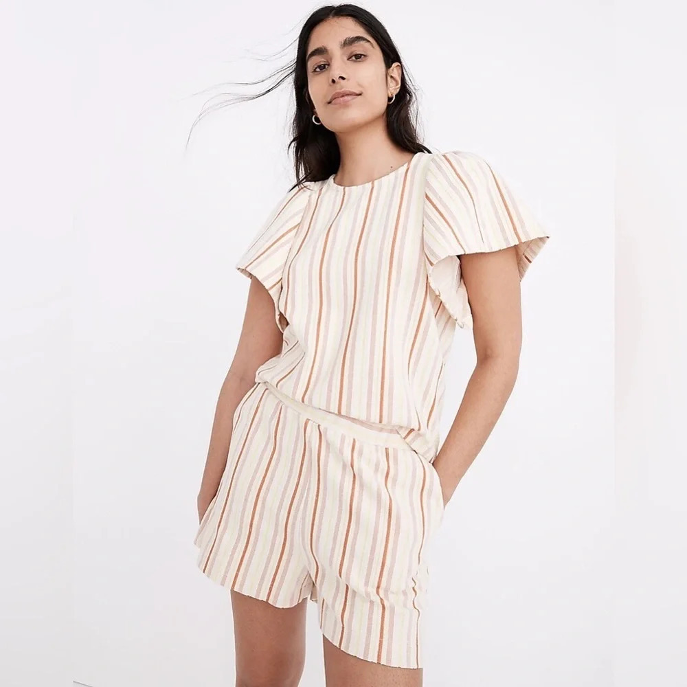MADEWELL Textured Flutter Sleeve Crop Top‎ in Stripe
